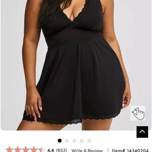 torrid Black Lace-Trim One-Piece Swimdress with Crisscross Back